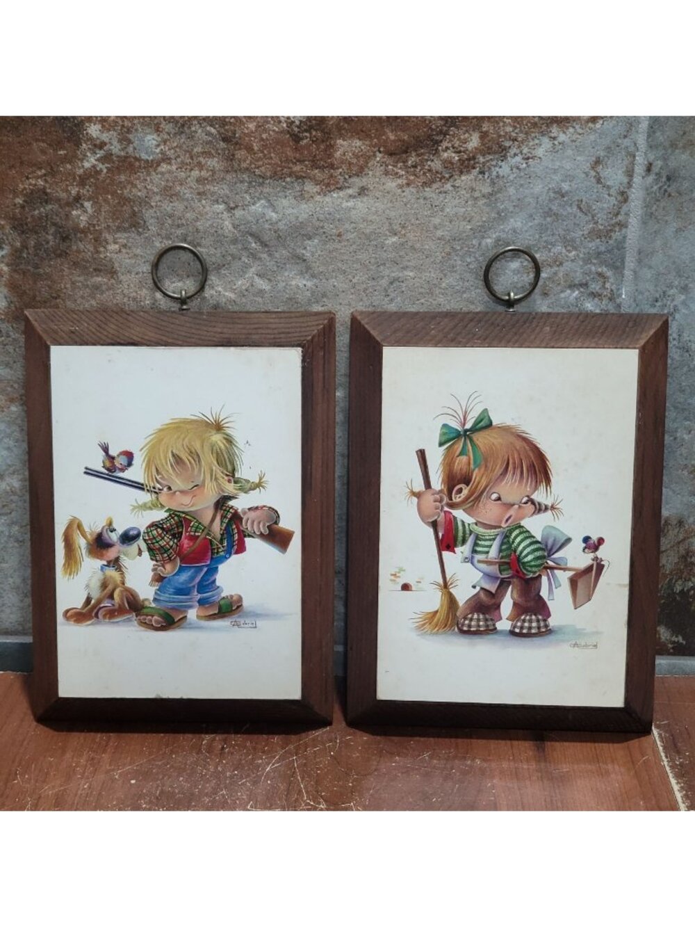 Vintage Danish Children Wall Art Prints Artist A Gabriel Set of 2